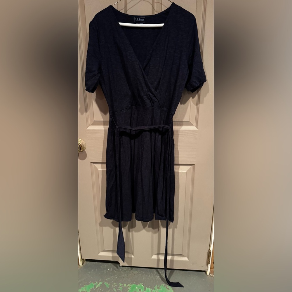 L.L. Bean Navy Blue Faux Wrap Dress